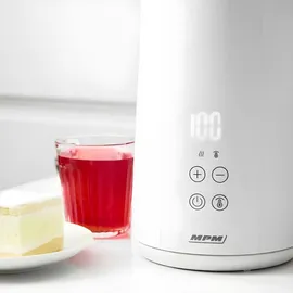 MPM MCZ-120 Wasserkocher 1,5L mit Doppelwand-Design, Temperaturregelung 40-100°C, Edelstahl-Innenbehälter, 2200W, Geräuscharm, Weiß