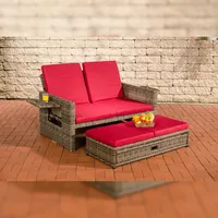 CLP Polyrattan Sofa Ancona 5mm grau-meliert/rubinrot