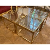 Casa Padrino Luxus Couchtisch Gold 100 x 100 x H. 40 cm - Quadratischer Wohnzimmertisch mit 4 herausziehbaren Beistelltischen - Wohnzimmer Möbel - Luxus Möbel - Luxus Einrichtung