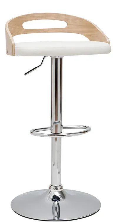 Tabouret de bar réglable design bois clair et polyuréthane blanc MANO