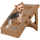Haustiertreppe Klappbare Hundetreppe 49cm Hoch Belastbarkeit Katzentreppe Bett mit 4 Rutschfesten Stufen Hunderampe bis zu 75kg Tiertreppe Braun NAIZY