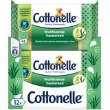 Cottonelle Feuchtes Toilettenpapier, Wohltuende Sauberkeit, Mit prebiotischer Lotion, Biologisch Abbaubar, Plastikfrei, Wiederverschließbar, 12 x 42 Feuchttücher