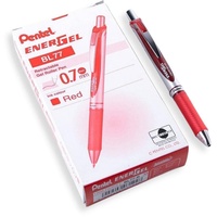 Pentel EnerGel Gel-Tintenroller mit Druckmechanik, 0,7 mm Kugeldurchmesser = 0,35 mm Strichstärke, nachfüllbar, 12 Stück, rot
