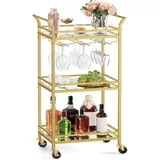 VASAGLE Servierwagen 3 Ebenen mit Rollen goldfarben