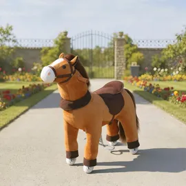 aiyaplay Reitpferd, Spielpferd zum Reiten mit Sattel Rollen, 75 cm Stehpferd Plüschpferd