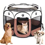 Welpenauslauf Hundebox Faltbar für Zuhause Welpenlaufstall, Katzengehege für Drinnen Outdoor Hundekäfig Hundezelt Freilaufgehege Kaninchen Laufstall Katze Hund Katzen Zelt Kleintiergehege(Kaffeebraun)