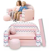 TUPPI Kindersofa mit Schlaffunktion 168x98 cm - Kindersofa Ausklappbar - Kinder Sofa für Kinderzimmer - Samtweicher Velours - 4-teilig inkl. Kissen & Puff