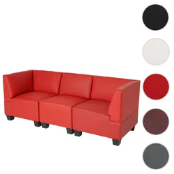 Modular 3-Sitzer Sofa Couch Lyon, Kunstleder ~ rot, hohe Armlehnen