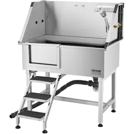 Vevor Hundewaschstation aus Edelstahl, 961x620x1220 mm, Tierpflegewanne mit Ablagetreppe, Wasserhahn, Duschkopf & Seifenhalter, Hundebadewanne für große, mittelgroße & kleine Haustiere (Linke Tür)