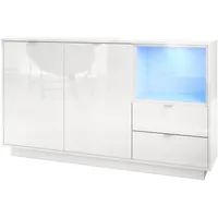 Vladon Sideboard, Weiß Hochglanz, 153x88x38 cm, Wohnzimmer, Kommoden &