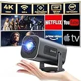 Polocsh Mini Beamer, Beamer 4k Unterstützt 1080P Full HD, Mini Projektor mit Android11.0, WLAN6 und BT5.2, Mini Beamer Handy Auto Keystone, 180° Drehung Projektor 4k für Handy Phone/Laptop, Eisengrau