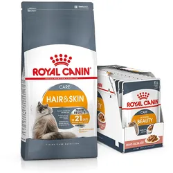 ROYAL CANIN Hair&Skin Care 10kg +  Intense BEAUTY  nass in Soße 85g x12