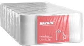 KATRIN Küchenrolle 64 Blatt, 2-lagig, weiß, Weiches Küchenpapier für niedrigen bis mittleren Verbrauch, 1 Paket = 8 Packungen à 4 Rollen