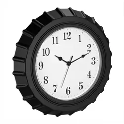Relaxdays Wanduhr Kronkorken, Ø 33 cm, batteriebetrieben, analoge Küchenuhr, Wohnzimmeruhr mit Sekundenzeiger, schwarz