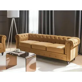 Beliani Sofa 3-sitzer Chesterfield Samtstoff Senfgelb