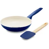 GreenPan Rio Healthy Ceramic Nonstick 20.3 cm Bratpfanne und Silikon Spatel Set, Soft Grip Griff, Frühstücksmahlzeit-Set, PFAS-frei, spülmaschinenfest, ofenfest, Oxford Blue