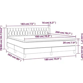 vidaXL Boxspringbett mit Matratze Schwarz 180x200 cm Stoff