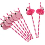 Xrten 50 Stück Papier Trinkhalme mit Flamingo Dekorationen,Strohhalmen für Cocktail Party