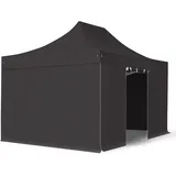 TOOLPORT Faltpavillon Professional 3x4,5 m mit 4 Seitenteilen (ohne Fenster) - ALU Pavillon Partyzelt schwarz