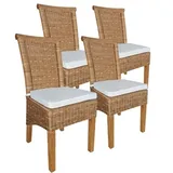 Esszimmer Stühle Set 4 Stück Rattanstühle Esstisch Stühle Perth braun Korbstühle : mit Sitzkissen