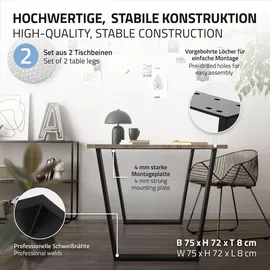 ML-Design Tischbeine Trapez 75x72 cm, V-Form Schwarz, Profil 8x2 cm, Stahl pulverbeschichtet, geneigt, Industriedesign, Metall 75x8x72 Esszimmer, Tische, Esstische, Tischsysteme