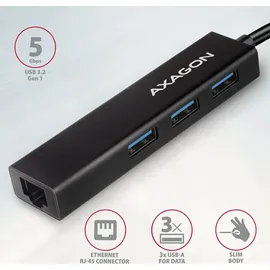 AXAGON HMC-GL3A USB-C-Hub 3x USB-A Gbit-LAN schwarz