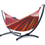 Potenza Outdoor Hängematte mit Gestell für 2 Personen I Baumwolle Doppelhängematte XXL 220x160, 200kg I Hängemattengestell 220kg, wetterfest - Weiß