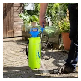 Relaxdays Drucksprüher, 10 l, verstellbare Düse & Skalierung, Bewässerung & Pflanzenschutz, Pumpsprühgerät, gelb-blau