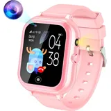 (Rosa) T29 4G Kinder-Smartwatch mit Full-HD-Touchscreen-Videoanruf, WiFi-GPS-Standort-Tracker Kindertelefonuhr für Kinder - Rosa