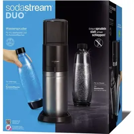 Sodastream Duo schwarz + Glaskaraffe + PET-Flasche + Zylinder