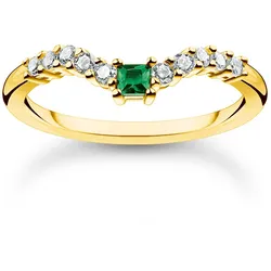 Thomas Sabo TR2398-971-7 Damen-Ring Grüner Stein Vergoldet, 52/16,6