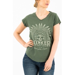 Rokker Indian Bonnet Damen T-Shirt, grün, Größe XL