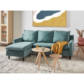 Beliani Ecksofa Blaugrün aus Samtstoff L-Förmig Rechtsseitig Universal Traditionell Wohnzimmer - Blau/Schwarz