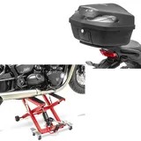 Set: Motorrad Hebebühne Midlift XL bis 500kg in rot ConStands mit Motorrad Topcase XK48 Universal 48 Liter sw