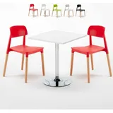 Ahd Amazing Home Design - Weiß Quadratisch Tisch und 2 Stühle Farbiges Polypropylen-Innenmastenset Barcellona Cocktail - Rot