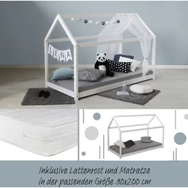 Homestyle4u Hausbett 90 x 200 cm Kiefer massiv lackiert weiß