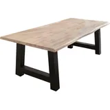 Esstisch HOME AFFAIRE "Tristan", schwarz (weiß wash, schwarz, schwarz), B:180cm H:77cm T:90cm, Tische, Esstisch, massive Balkeneiche geölt mit Baumkante