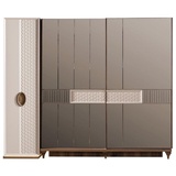 Casa Padrino Kleiderschrank Luxus Art Deco Schlafzimmerschrank Weiß / Braun 261 x 73 x H. 221 cm - Verspiegelter Massivholz Kleiderschrank - Art Deco Schlafzimmer Möbel