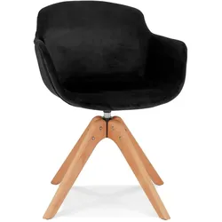 Kadima Design Wohnzimmerstuhl Schwarz Samt Drehbar | 59x54x80cm | 360° Rotation | Armlehnen | Retro-Design