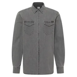 Langarmhemd MUSTANG "Herren Style Duver", Herren, Gr. 5XL, US-Größen, dunkelgrau 300, Popeline, 100% Baumwolle, regular fit, Hemden