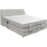 ed exciting design CARPINO 180x200 cm Boxspringbett mit Motor, Stauraum im Kopfteil und Topper grau
