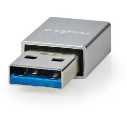 Nedis USB-A Adapter - USB 3.2 Gen 1 - USB-A Stecker - USB-C Buchse - 5 Gbps - Rund - Vernickelt - Silber - Aussenverpackung