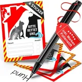 HUND IST KÖNIG Notfall-Aufkleber zur Haustier-Rettung (4er-Set) inkl. Folienstift, Sticker 10,5x7,4cm Made in Germany