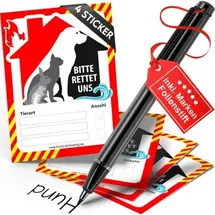 HUND IST KÖNIG Notfall-Aufkleber zur Haustier-Rettung (4er-Set) inkl. Folienstift, Sticker 10,5x7,4cm Made in Germany