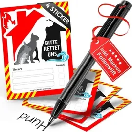 HUND IST KÖNIG Notfall-Aufkleber zur Haustier-Rettung (4er-Set) inkl. Folienstift, Sticker 10,5x7,4cm Made in Germany