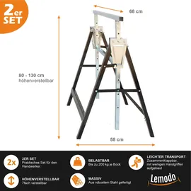 Lemodo Arbeitsbock Stahl 80–130 cm blau 2er Set