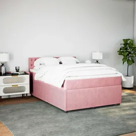 vidaXL Boxspringbett mit Matratze Rosa 140x200 cm Samt