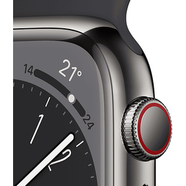 Apple Watch Series 8 GPS + Cellular 45 mm Edelstahlgehäuse graphit, Sportarmband mitternacht