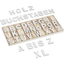 Relaxdays Holzbuchstaben Set, 104-teilig, Großbuchstaben A-Z, 5 cm hoch, XL Buchstaben zum Basteln, Deko Alphabet, weiß