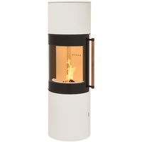 H&M Mono L 3.0 runder Kamin-Ofen in Stahl Creme Weiß Moderne 160° Sichtscheibe Reeling-Griff Holz-Fach mit separater Tür 7kw 149,8cm Höhe innovatives Design